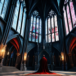 **Gothic Cathedral Interior, Diablo IV Style:** A vast, dark gothic cathedral interior, inspired by Diablo IV. High quality textures, volumetric lighting shining through stained glass windows, emphasizing the details in the stone architecture. Figures of fully clothed warriors and mages engaged in battle with demonic entities, safe for work. Professional, appropriate content, perfect anatomy, natural proportions, high resolution.