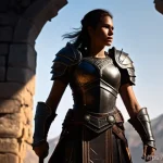 Home 16 디아블로4 레이드 공략 - **Prompt:** A determined female barbarian, clad in practical leather and metal armor, stands resolut...