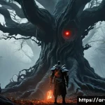 Home 15 디아블로4 주간 퀘스트 가이드 - **Prompt:** A lone, formidable Barbarian warrior, male, stands before the ancient and gnarled Tree o...